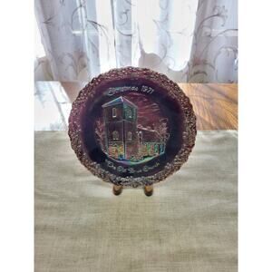 Vintage 1971 Fenton Christmas Plate Carnival Glass The Old Brick Church